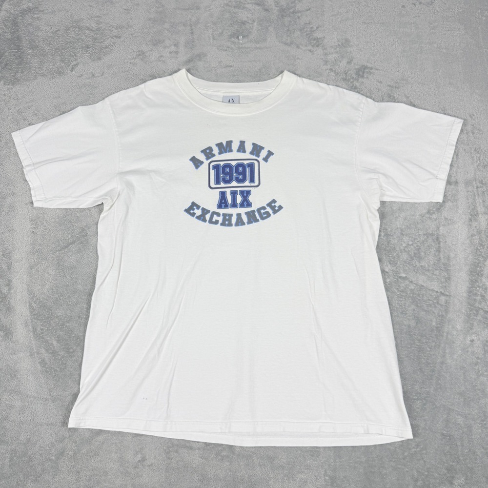 Armani Exchange Mens L White T-Shirt 1991 Graphic Short Sleeve Cotton Tee